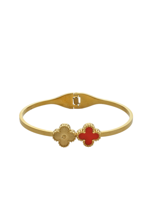 BRACELETE AJUSTÁVEL TREVO VERMELHO INOX DOURADO PM459-O BRACELETE AJUSTÁVEL TREVO VERMELHO INOX DOURADO PM459-O