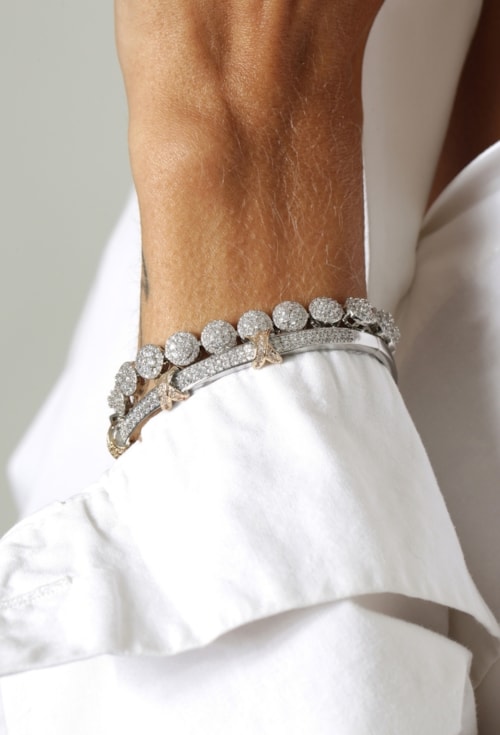 BRACELETE ARO CRAVEJADO NO RÓDIO COM DETALHES EM OURO PM579-O/R