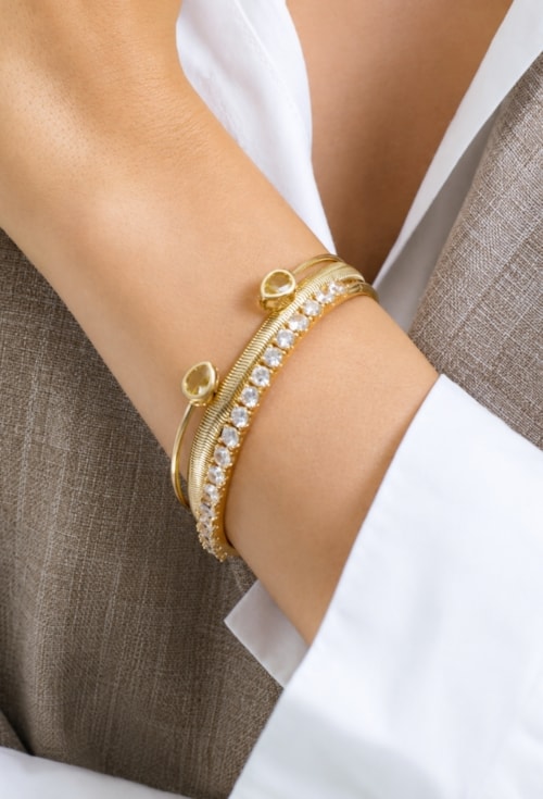 BRACELETE ARO REDONDO COM PEDRA CITRINO BANHADO A OURO PM619-O