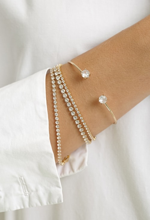BRACELETE ARO REDONDO COM ZIRCÔNIA CRISTAL BANHADO A OURO PM618-O