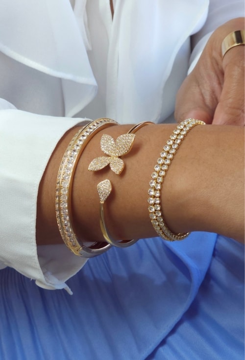 BRACELETE BORBOLETA CRAVEJADO EM OURO PM488-O