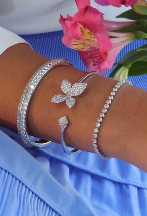 BRACELETE BORBOLETA CRAVEJADO EM RÓDIO PM488-R