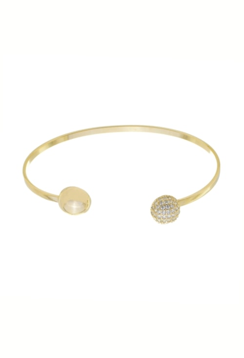 BRACELETE COM BOLA LISA E BOLA CRAVEJADA NO OURO PM314-O
