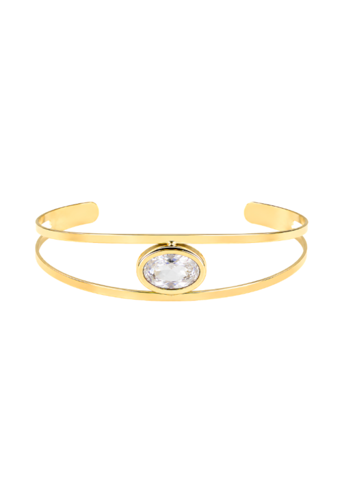 BRACELETE COM PEDRA OVAL CRISTAL BANHADO A OURO PM647-O
