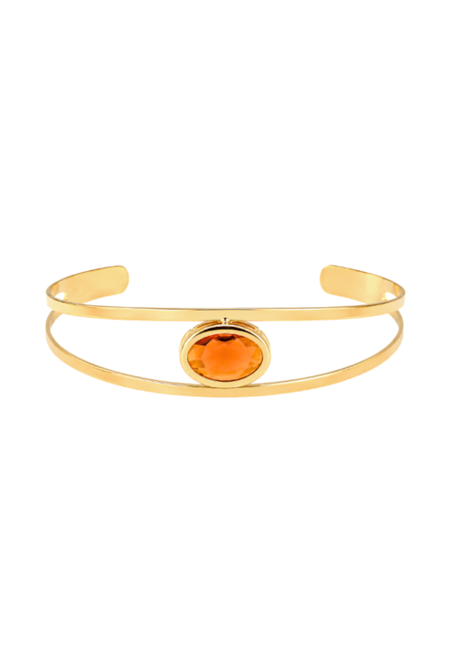 BRACELETE COM PEDRA OVAL MARROM BANHADO A OURO PM647-O