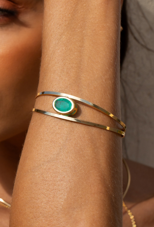 BRACELETE COM PEDRA OVAL TURMALINA FUSION BANHADO A OURO PM647-O