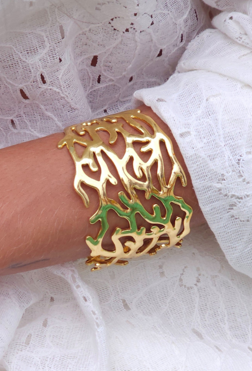 BRACELETE CORAL VAZADO EM AÇO INOX DOURADO PM503-AD