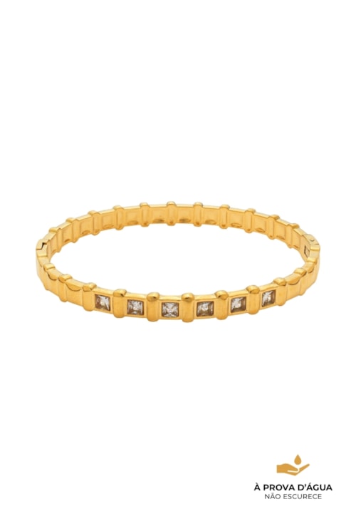 BRACELETE CRAVEJADO CARRÉ AÇO INOX DOURADO PM574-AD