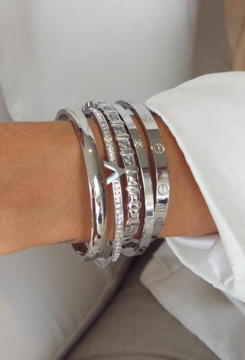 BRACELETE CRAVEJADO CARRÉ AÇO INOX POLIDO PM574-A BRACELETE CRAVEJADO CARRÉ AÇO INOX POLIDO PM574-A
