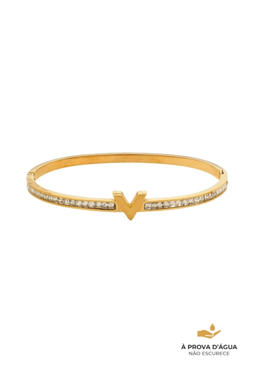 BRACELETE CRAVEJADO COM DETALHE EM “V” AÇO DOURADO PM578-AD