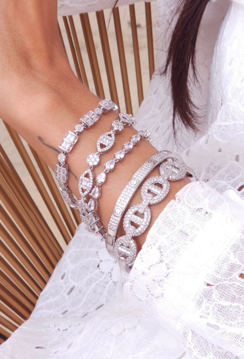 BRACELETE CRAVEJADO DUPLA FACE COM ZIRCÔNIAS NO RÓDIO PM514-R