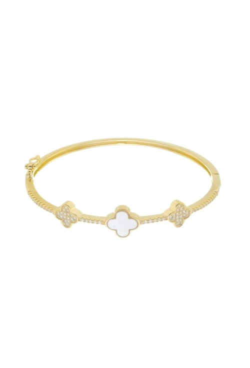 BRACELETE DE TREVO CRAVEJADO NO OURO PM329-O