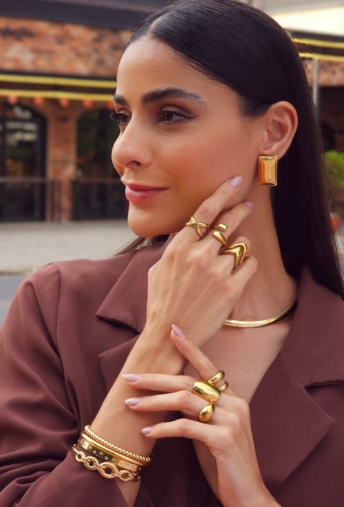 BRACELETE ELOS ORGÂNICOS AÇO INOX DOURADO PM611-AD