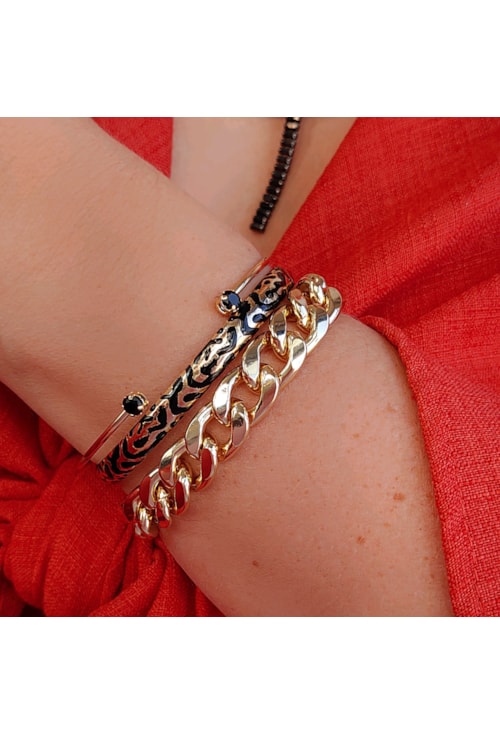 BRACELETE ESMALTADO DE ONÇA PRETO PM146-O
