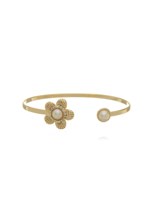 BRACELETE FLOR CRAVEJADO COM PÉROLA NO OURO PM424-O BRACELETE FLOR CRAVEJADO COM PÉROLA NO OURO PM424-O