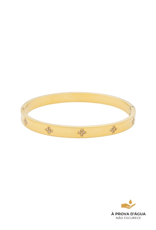 BRACELETE FLORES CRAVEJADAS AÇO INOX DOURADO PM533-AD