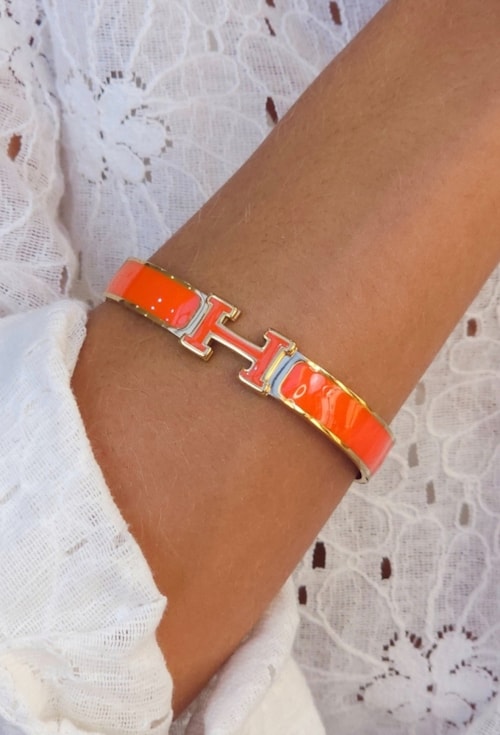 BRACELETE H AÇO INOX DOURADO LARANJA PM544-AD