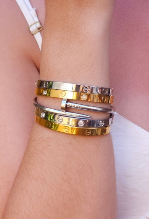BRACELETE INSPIRAÇÃO COM ZIRCÔNIAS AÇO INOX DOURADO PM480-AD