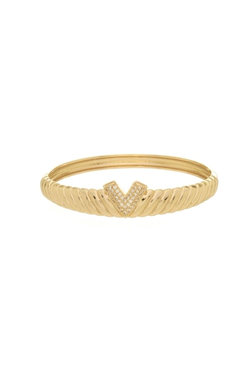 BRACELETE INSPIRAÇÃO TEXTURIZADO COM ¨V¨ CRAVEJADO PM391-O BRACELETE INSPIRAÇÃO TEXTURIZADO COM ¨V¨ CRAVEJADO PM391-O