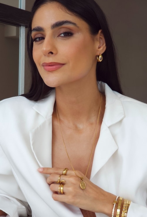 BRACELETE LISO COM DETALHE EM AÇO DOURADO PM577-AD