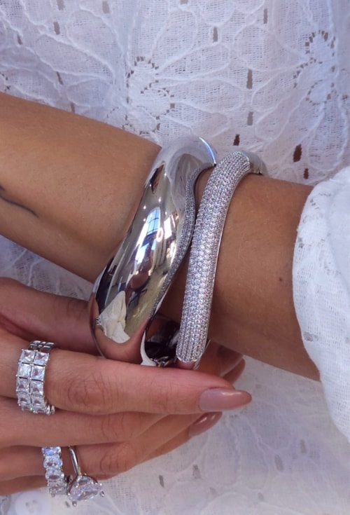 BRACELETE LUXO CRAVEJADO COM PEDRA CRISTAL RÓDIO PM527-R