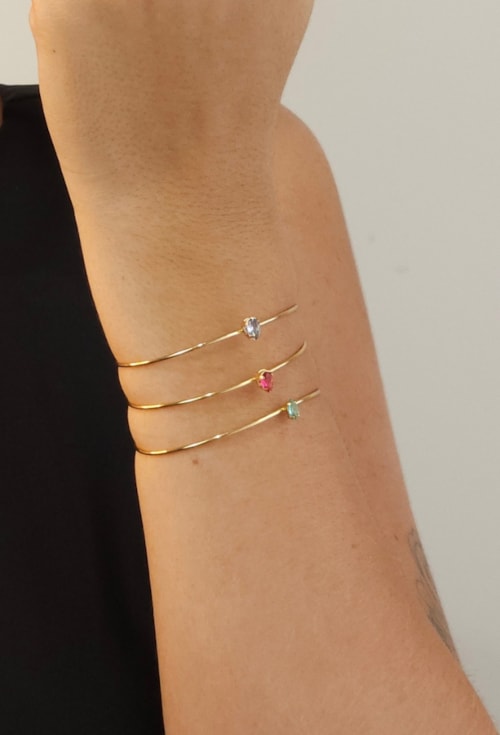 BRACELETE MINIMALISTA COM PEDRA OVAL TURMALINA PM337-O