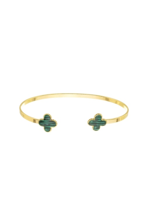 BRACELETE MINIMALISTA COM TREVO MALAQUITA PM364-O