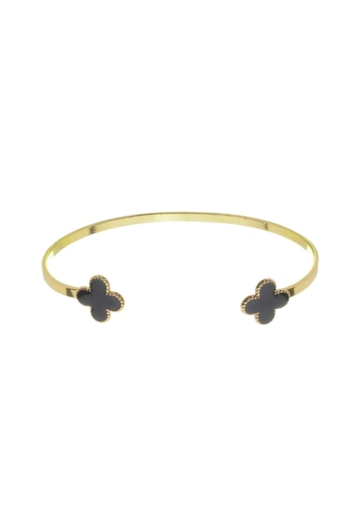 BRACELETE MINIMALISTA COM TREVO ÔNIX PM364-O