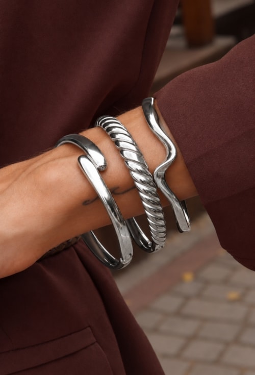 BRACELETE ONDULADO AÇO INOX POLIDO PM613-A