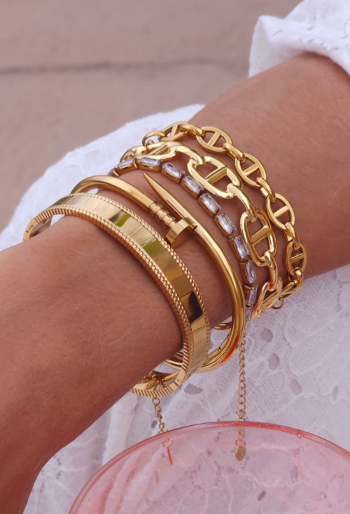 BRACELETE PREGO EM AÇO INOX DOURADO PM525-AD