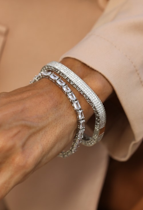 BRACELETE QUADRADO TODO CRAVEJADO 6MM BANHADO RÓDIO PM599-R