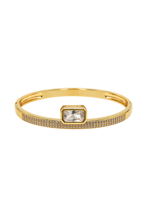 BRACELETE REDONDO CRAVEJADO COM PEDRA RETANGULAR BANHADO A OURO 18K PM657-O