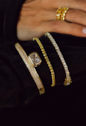 BRACELETE REDONDO CRAVEJADO COM PEDRA RETANGULAR BANHADO A OURO 18K PM657-O