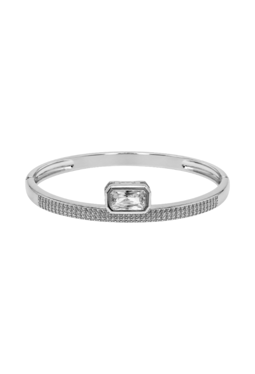 BRACELETE REDONDO CRAVEJADO COM PEDRA RETANGULAR BANHADO A RÓDIO PM657-R