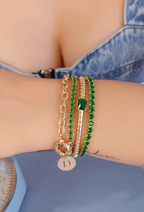 BRACELETE TEXTURIZADO COM CRISTAL ESMERALDA PM199-O