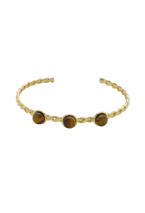 BRACELETE TORCIDO COM PEDRA NATURAL OLHO DE TIGRE  PM449-O