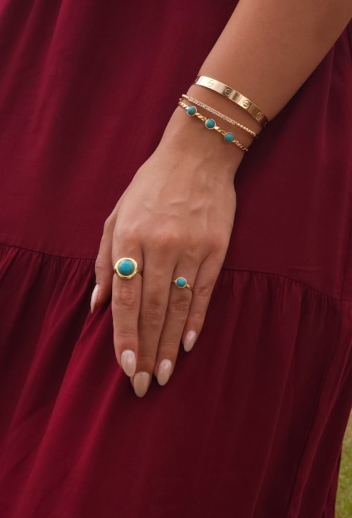 BRACELETE TORCIDO COM PEDRA NATURAL TURQUESA PM449-O