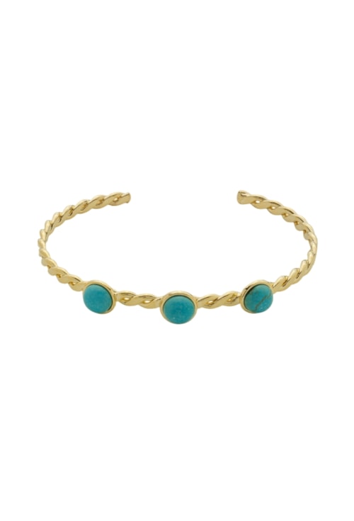 BRACELETE TORCIDO COM PEDRA NATURAL TURQUESA PM449-O