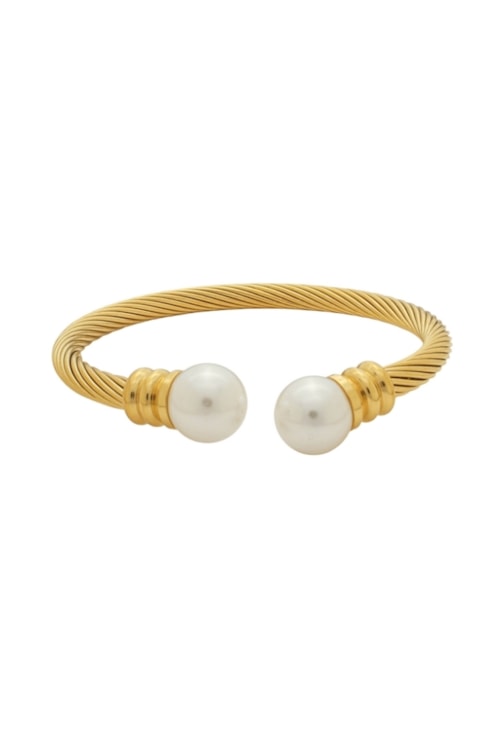 BRACELETE TORCIDO COM PÉROLAS EM AÇO INOX DOURADO PM563-AD