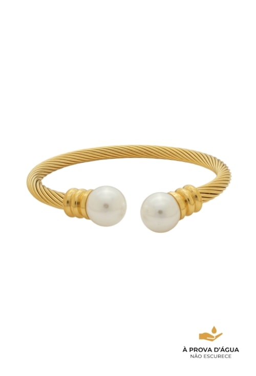 BRACELETE TORCIDO COM PÉROLAS EM AÇO INOX DOURADO PM563-AD