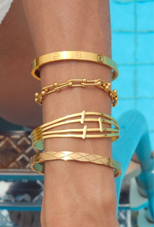 BRACELETE TRABALHADO AÇO INOX DOURADO PM534-AD