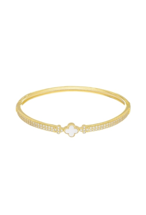BRACELETE TREVO PEROLADO CRAVEJADO NO OURO PM351-O BRACELETE TREVO PEROLADO CRAVEJADO NO OURO PM351-O