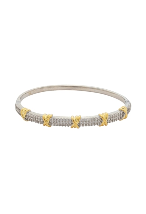 BRACELETE X CRAVEJADO RÓDIO COM DETALHES DOURADOS PM562-R/O