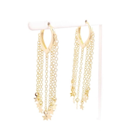 BRINCO ARGOLA COM CORRENTES E ESTRELAS NO OURO BM494-O BRINCO ARGOLA COM CORRENTES E ESTRELAS NO OURO BM494-O