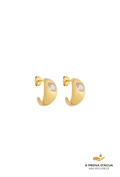 BRINCO ARGOLA COM PEDRA QUADRADA EM AÇO INOX DOURADO BM2100-AD