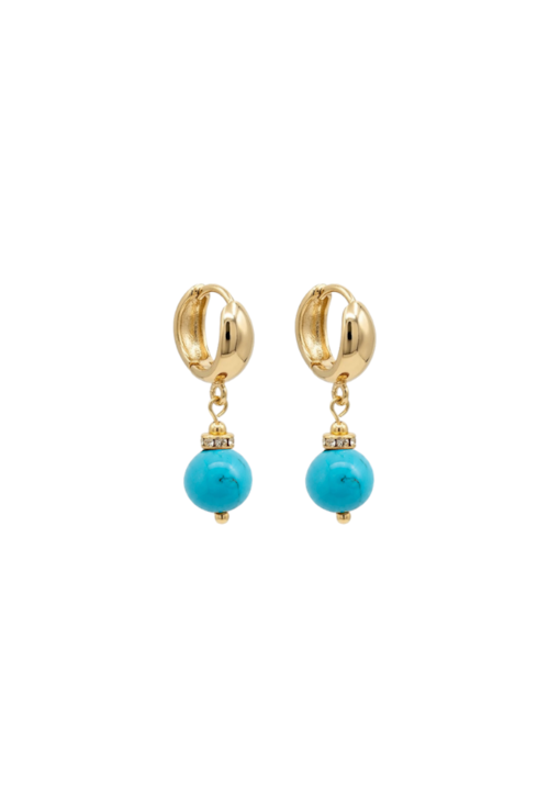 BRINCO ARGOLA COM TURQUESA NATURAL BANHADO A OURO BM2309-O