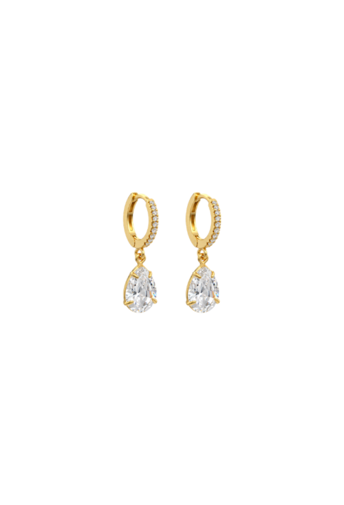 BRINCO ARGOLA COM ZIRCÔNIA GOTA CRISTAL BANHADO A OURO BM2343-O