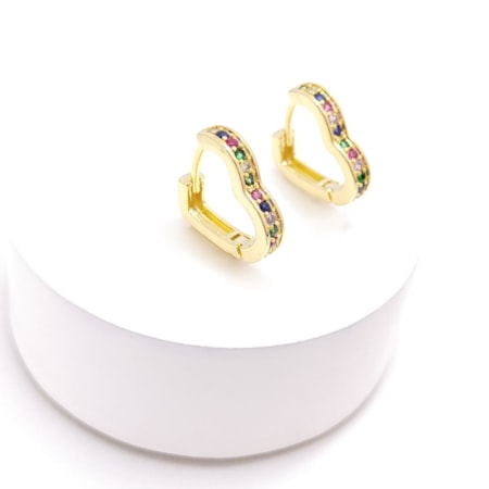 BRINCO ARGOLA CORAÇÃO PEQUENO COM ZIRCÔNIA RAINBOW BM424-O BRINCO ARGOLA CORAÇÃO PEQUENO COM ZIRCÔNIA RAINBOW BM424-O