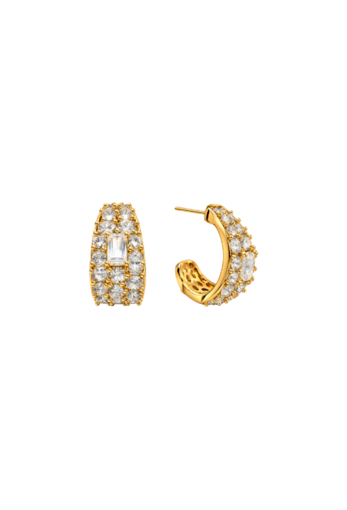 BRINCO ARGOLA OVAL CRAVEJADA CRISTAL BANHADO A OURO 18K BM2367-O