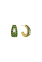 BRINCO ARGOLA OVAL CRAVEJADA CRISTAL E ESMERALDA BANHADO A OURO 18K BM2367-O